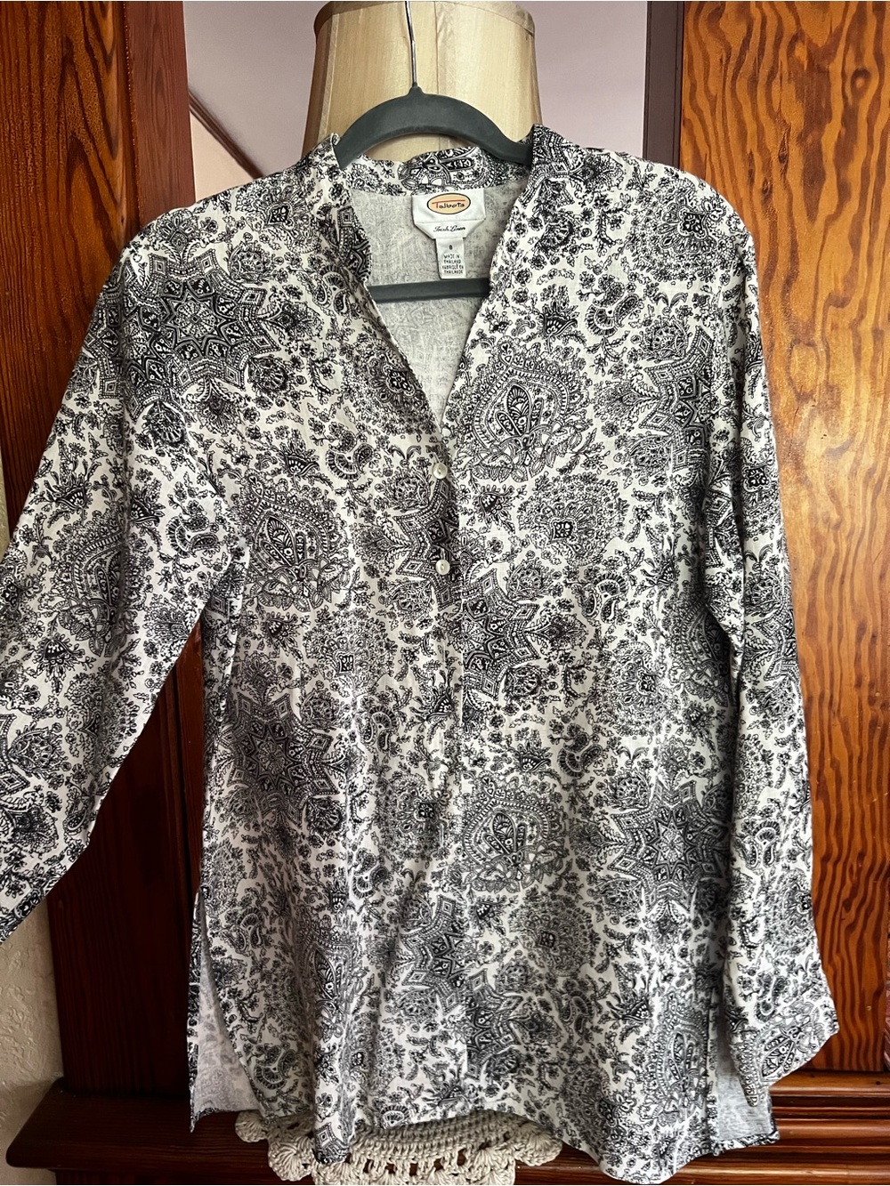Talbots Black & White Paisley Long-Sleeve Blouse